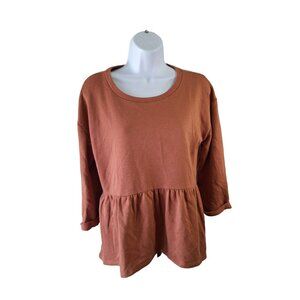 Loft Outlet Womens Peplum Top XS Rust 3/4 Sleeves Boho Hippie Lagenlook